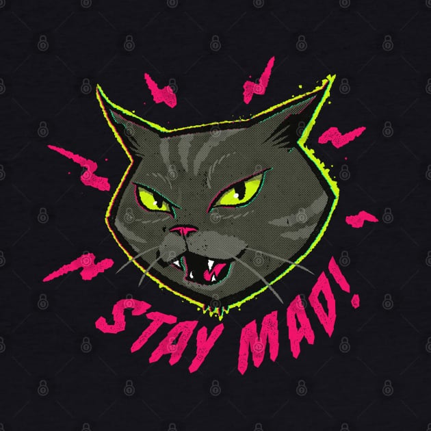 Stay Mad Angry Cat Vintage Cartoon Kitten Hissing by kgullholmen